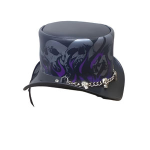 หมวกหนังทรงสูงสไตล์โกธิค สตีมพังก์ คอสเพลย์ สำหรับงานฮาโลวีน ตกแต่งด้วยกระดุมรูปหัวกะโหลก ลายเปลวไฟ เหมาะสำหรับงานปาร์ตี้ คอสเพลย์ งานเทศกาล - Product Image 4