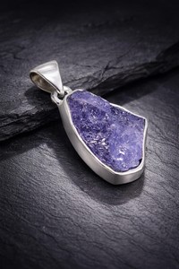 Pendentif en Tanzanite brute naturelle, argent sterling 925 plaqué or, collier de fiançailles vintage pour femmes - Product Image 3