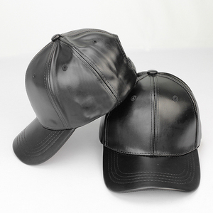 Black PU Leather Baseball <b>Cap</b> 6-Panel Adjustable Unisex Casual Hat - Product Image 3