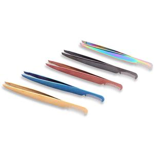 Pince à épiler à sourcils à pointe inclinée de qualité professionnelle avec peignes Instrument de beauté en acier inoxydable pur Top vente - Product Image 1