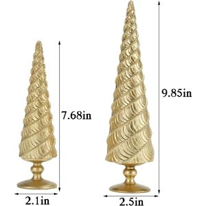 2 Pezzi Statuette Albero di Natale in Resina Dorata, Design a Spirale Piccolo per Tavolo e Caminetto, Giocattoli Decorativi Natalizi - Product Image 2