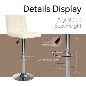 เก้าอี้บาร์ทรงสี่เหลี่ยมสีขาว 2 ตัว พร้อมพนักพิงและที่วางเท้า 1 ชุด (2 ตัว) - Product Image 4