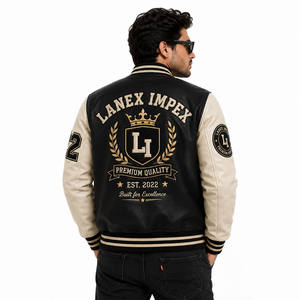 Custom OEM Varsity Letterman Jacket Men Leather Baseball College Jacket Embroidered Chenille Patch Bomber Jacket Bulk Wholesale - Product Image 4