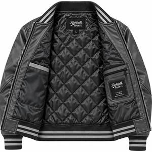Blouson bomber gris en PU pour homme, col montant, fermeture éclair, coupe sportive, coupe régulière, coupe-vent, vêtement d'hiver, logo frontal, doublure polaire - Product Image 4