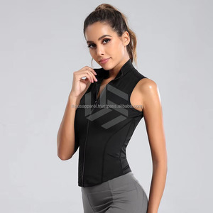 Top sin mangas holgado con media cremallera frontal para yoga casual y gimnasio, top corto con cremallera para mujer - Product Image 5