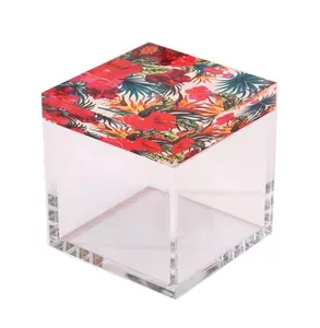 2024 Ramadan EID Wood and Acrylic Irregular Cylinder Boxes Candy Jar with Lid and wood Openwork Pattern