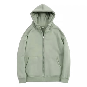 Sweat-shirt à capuche zippé pour homme, 100% coton, tissu molletonné français, couleur unie géométrique, coupe ample décontractée, vêtements d'hiver - Product Image 2