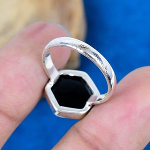 Natural <b>Black</b> Onyx Hexagon Shape Gemstone Handmade <b>Ring</b> 925 Sterling Silver Finish - Product Image 4