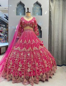 Women's <b>Pink</b> Embossed Quick Dry Lehenga Choli Set Traditional Indian Pakistani <b>Wedding</b> Outfit Heavy Organza Floor Length <b>Dress</b> - Product Image 2