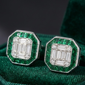 Pendientes de oro amarillo de 18 quilates con forma de octagonal para mujer, aretes, tachuelas, Estilo Vintage, princesa Esmeralda, diamante auténtico - Product Image 1