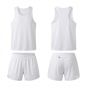 Men's White Solid Color Tank <b>Top</b> Set Crew Neck Sleeveless Quick Dry Sporty Summer Workout Shorts Athletic Wear - Product Image 1