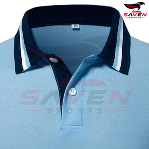 เสื้อโปโลผู้ชายสไตล์สตรีทแวร์ ดีไซน์ล่าสุด ระบายอากาศได้ดี ผ้าเนื้อบางเบา สีน้ำเงิน แต่งขอบอย่างดี บริการ OEM ราคาขายส่ง - Product Image 6