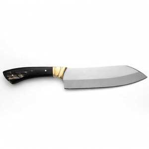 Cuchillo de Chef de Hoja Fija Hecho a Mano, Cuchillo de Carnicero de Alta Resistencia, Cuchillo de Cocina para Rebanar, con Empuñadura Negra y Refuerzo de Latón - Product Image 3