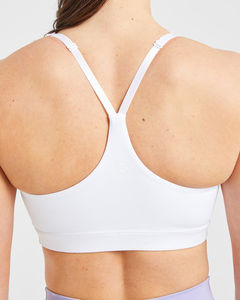 Sujetador Deportivo Blanco con Logotipo Personalizado, Tirantes Ajustables en la Espalda, Escote en V, Suave, de Alto Impacto, Último Modelo de Sujetador Deportivo para Mujer - Product Image 3