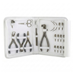 Professional Hair <b>Extension</b> Tool Kit With Orange Handles Stainless Steel Pliers Scissors And Connectors For Installation - Product Image 3