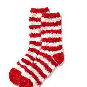 Red White Striped Ankle Lounge <b>Socks</b> <b>Thick</b> Knitted Sweat Absorbent Casual <b>Winter</b> <b>Socks</b> for Adults - Product Image 2