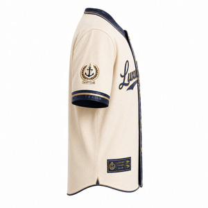 Luxury Yacht Club Baseball Jersey Men's Cream Navy Gold Embroidered Mesh Short Sleeve Button <b>Down</b> Regular Fit Adult All Seasons - Product Image 5