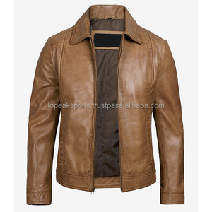 Chaquetas de Cuero Genuino Borgoña para Hombre, Modelo OEM 2026, Cuello Camisero, Cierre de Cremallera, Corte Regular, Uso Casual, Impermeables - Product Image 6