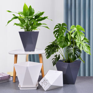GT10 Pot de fleurs géométrique en résine sans BPA avec plateau assorti, pot carré pour plantes d'intérieur et décoration moderne de la maison - Product Image 5