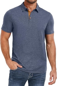 เสื้อโปโลผู้ชายสีกรมท่า ผ้าถักเนื้อเรียบ แขนสั้น สวมใส่สบายๆ - Product Image 4