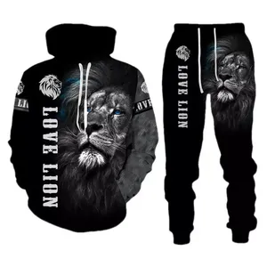Nuevo Conjunto Deportivo para Hombre, Chándal Deportivo para Hombre, Poliéster y Algodón, Estampado de León por Sublimación - Product Image 4