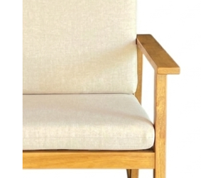 Fauteuil à bascule scandinave NICO, structure en teck, revêtement en lin, style mid-century modern, accoudoirs, pieds coniques, chaise de jardin - Product Image 2
