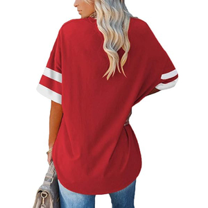 T-shirt pour femme à manches courtes et col rond, coupe ample, respirant, tricoté, avec broderie décorative, style décontracté imprimé, été - Product Image 3