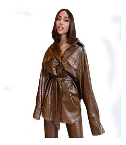 Women's brawn Genuine Leather Moto Jacket Full Sleeve <b>Zipper</b> Closure Stand Collar Autumn Style - Product Image 2