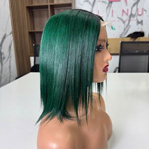 Prix de gros 100% brut vierge vietnamien humain dentelle courte perruque bonestraight couleur vert foncé Super Double Drawn Extensions de cheveux - Product Image 4