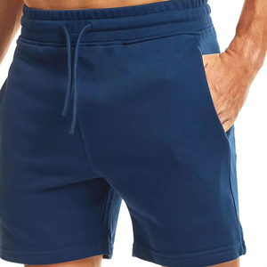 Shorts de sport pour hommes, fabrication directe d'usine, logo personnalisé, bleu marine, tissu en coton, shorts d'entraînement avec cordon de serrage à la taille - Product Image 6