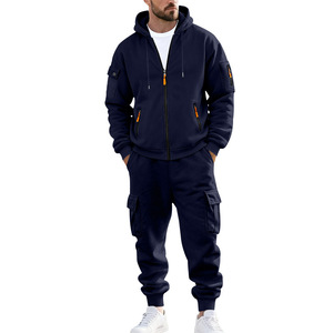 Ensemble deux pièces tendance pour homme : sweat à capuche cargo demi-zip et pantalon, en mélange de coton premium, coupe oversize, style streetwear, marque privée OEM ODM - Product Image 3