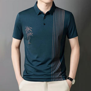Men's Embroidered Palm Tree Striped Short Sleeve TShirt Regular Fit Casual Knitted Breathable Design Front <b>Logo</b> Wholesale price - Product Image 1