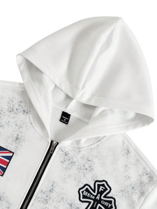 Conjunto Deportivo Personalizado para Hombre, Estilo Urbano, con Estampado de la Bandera Británica y Letras Cruzadas, Sudadera con Cremallera y Pantalones Deportivos - Product Image 4