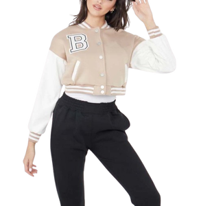 Top Trending Custom Logo Embroidery Letter Women's Varsity <b>Jacket</b> <b>Long</b> <b>Leather</b> Sleeves Breathable Wool Winter Wholesale <b>Jacket</b> - Product Image 2