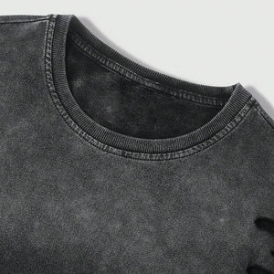 Camisetas de Cuello Redondo de Algodón de Alta Calidad para Hombre, Talla Grande, Tejido de Punto, Estilo Desgastado, Lavado al Sol, Estilo Urbano, Tela de 180 Gramos - Product Image 3