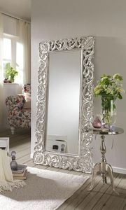 Luxury Handcrafted Solid Wood Floor <b>Mirror</b> Frame Ornate Royal Floral Scroll Carving Silver Finish - Product Image 5