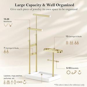 Soporte Organizador de Joyas Ajustable Premium con Doble Barra, Panel para Pendientes, Soporte para Pulseras, Base Ancha, Elegante Exhibidor de Joyería - Product Image 3