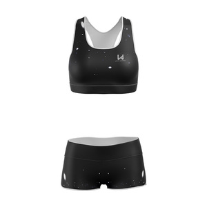 Ensemble de yoga personnalisé pour femme, imprimé par transfert thermique, soutien-gorge de sport uni à imprimé frontal, short taille mi-haute, vêtements de sport anti-humidité, directement de l'usine - Product Image 1