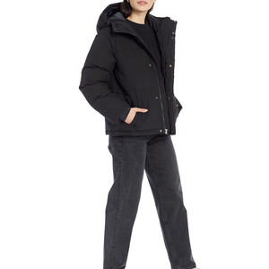 Veste matelassée noire à capuche avec fermeture éclair, coupe-vent, épaisse, pour l'hiver, coupe classique, couleur unie, rembourrage en polyester, style décontracté - Product Image 6