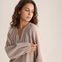 Sweethoney – ensemble pyjama en gaze double couche pour femmes, pull fin à col en v, ensemble en coton ample, Simple et élégant, printemps-été