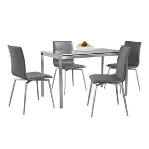 Set da pranzo moderno in 5 pezzi Fuji-muratore con Design girevole in acciaio inossidabile spazzolato trasparente in ecopelle grigio - Product Image 2