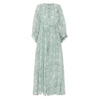 Robe longue Kyra pour femme, 100% coton, vert jade clair, lavable, respirante, confortable, style décontracté moderne, col en V, manches bouffantes