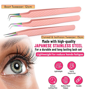 Wholesale Custom Logo 3Pcs <b>Lash</b> Extension Tweezer <b>Kit</b> Pink Textured Volume Tweezers with PU Leather Case for Beauty Salon - Product Image 6