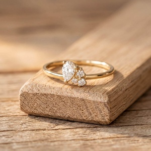 Bague solitaire en or massif 9K 10K 14K 18K avec diamant de laboratoire taille poire en cluster 0,55 carat total, bande à bulles, pour mariage, fête ou cadeau - Product Image 4