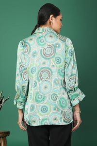 Camisa para mujer – Verde, con estampado geométrico elegante, corte relajado, camisa informal con botones - Product Image 2
