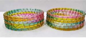 Juego de Brazaletes de Vidrio Transparente Vibrante, Chapados en Oro, Joyería Étnica Tradicional India para Mujer, Coloridos, para Bodas y Fiestas, Paquete de 10 - Product Image 3