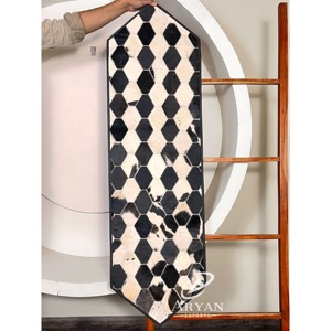 Western Handmade Genuine Hair-on Leather <b>Table</b> <b>Runner</b> Black & White Checkered Patchwork Elegant Style Home Decor <b>Dining</b> <b>Table</b> - Product Image 1