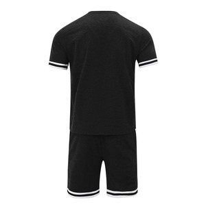 T-shirt à manches courtes noir uni respirant et sportif pour homme avec bordure blanche, ensemble tricoté décontracté pour l'été - Product Image 1