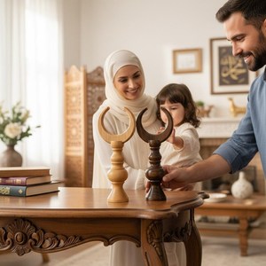 Décoration de table élégante pour le Ramadan, croissant de lune en os incrusté, ornement islamique pour la maison, décoration de festival musulman, style arabe, fait main - Product Image 5