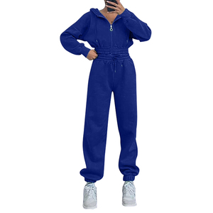 Conjunto Deportivo de Chándal Azul con Capucha para Mujer, Chándal Completo con Cremallera, Ropa Deportiva, Ropa de Gimnasio, Chándal de Corte Regular - Product Image 3
